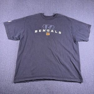 Reebok Mens Black NFL Team Apparel Bengals Cozy Crew Neck T-Shirt Size 2XL‎